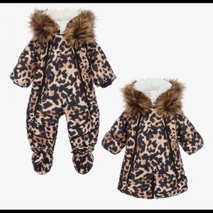 Pilguni Leopard Baby Girl 2-in 1 Snowsuit- Italian-New With Tags! 9-12M